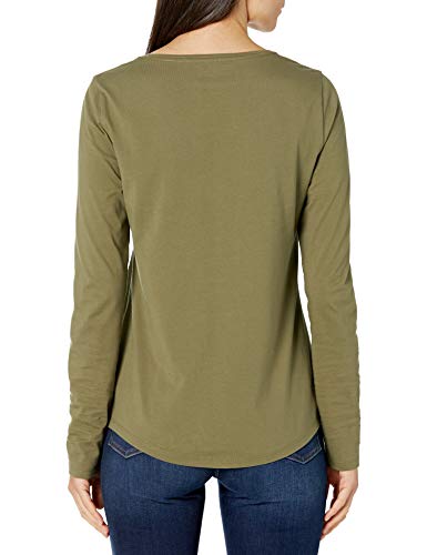 Amazon Essentials Women's Classic-Fit 100% Cotton Long-Sleeve Crewneck T-Shirt, Olive, Large