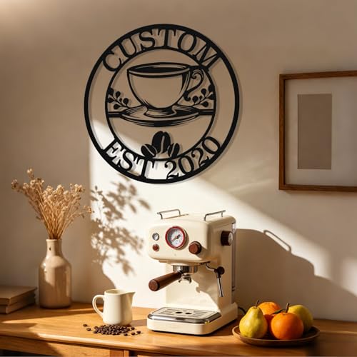 Image of Personalized Coffee Metal Sign, Custom Coffee Bar Signs, Custom Name Signs for Cafe Station, Coffee Wall Art Decor for Kitchen, Cafe Shop Decor, Cafe Lover Gift