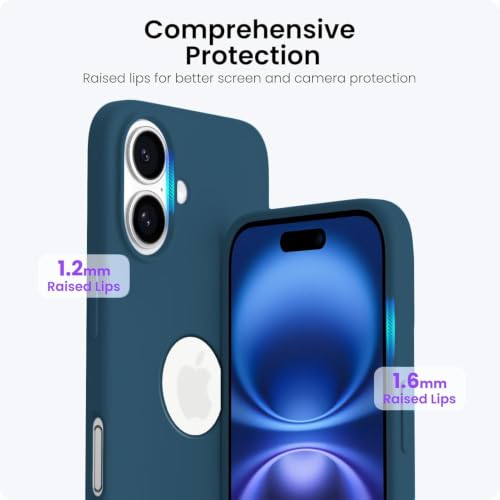Image of Elzzi Microfiber Logo Cut Cover Compatible for iPhone 17 Case Liquid Silicone Covers Shockproof Back Cover with High Raised Camera Lips - Cosmos Blue