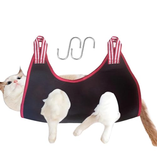 Zunetsutock Écharpe de transport pour chien - Harnais de toilettage pour chien - Aide à la relaxation et à la retenue - Hamac pour chat respirant et réglable pour le toilettage, rouge et noir, taille