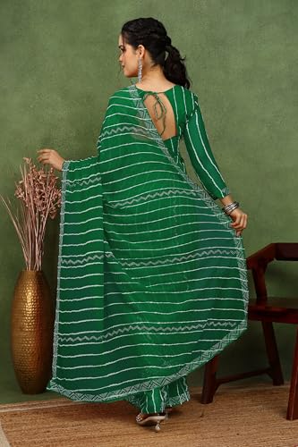 Image of MIRCHI FASHION Saree for Woman Georgette Solid with Satin Stripes | Stone Border Farewell and Ceremonial Sari with Blouse Piece