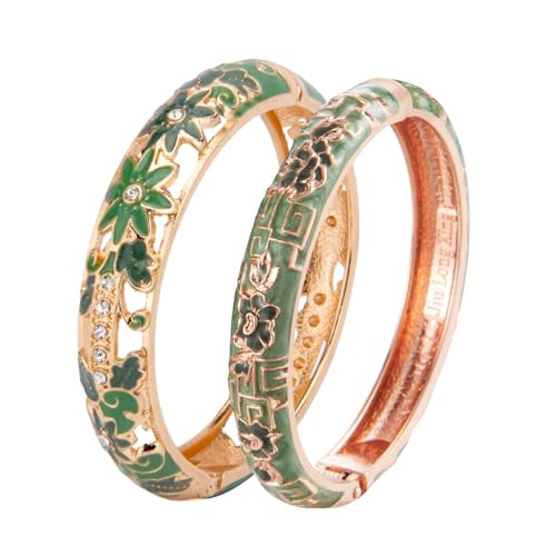 Image of UJOY Vintage Cloisonne Jewelry Handcrafted Bracelets Gorgeous Enameled Flower Plated Cuff Bangles Gifts 88A