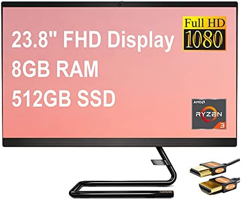 Lenovo IdeaCentre AIO 3 24 Flagship All-in-One Desktop Computer 23.8″ FHD Display AMD Quad-Core Ryzen 3 4300U (Beats i5-10310U) 8GB RAM 512GB SSD AMD Radeon Graphics DVD-RW Win10 Black + HDMI Cable Lenovo IdeaCentre AIO 3 24 Flagship All-in-One Desktop Computer 23.8″ FHD Display AMD Quad-Core Ryzen 3 4300U (Beats i5-10310U) 8GB RAM 512GB SSD AMD Radeon Graphics DVD-RW Win10 Black + HDMI Cable