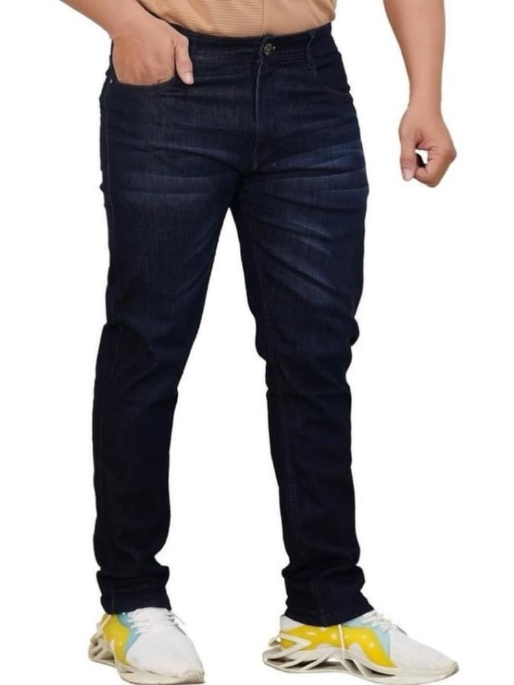 BULYAMen's Regular Fit Stretch Denim Jeans | Ankle Length Cotton Pants | Solid Everyday Wear Stretchable Casual Trousers [38, Dark Indigo]