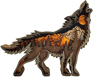 Howling Wolf Figurine Wooden Wolf Ornament Wolf Silhouette Decor Collectible Art Gifts for Home Shelf Table Christmas Decor