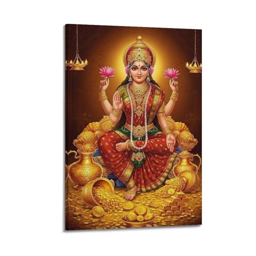 Poster déesse hindoue dorée CMHONLY 20x30 cm sur toile avec cadre chic