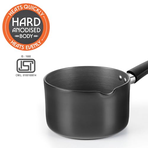 Image of Borosil 2.5 L (18 cm) Hard Anodized Spout Sauce Pan | Aluminium Grade 3003 | Glossy Exterior & Matt Interior | Even Heat Distribution | Easy to Clean | 5 Years Warranty