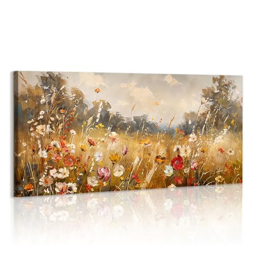 WENGTIAO Stampa su Tela Fiori Selvatici Colorati Fiore Con Cornice Grande Quadro su Tela Pittura Floreale Astratta Quadri Moderni Quadro Moderno Soggiorno Camera da Letto Decorativo Parete 120x50 cm
