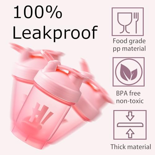 chongning Protein Shaker Bottle with Mixing Ball, 350ml Protein Powder Shaker Bottle, Leakproof Flip On Lid, Sports Gym Supplement Shaker Cup, Mini Water Bottle for Protein Shakes, BPA Free (Pink) - Image 3