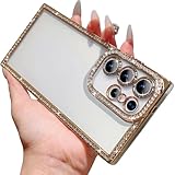 YUYIB Samsung Galaxy s25 ultra 用 クリア ケース 透明 メッキ加工 ドリル きらきら ブリンブリン かわいい ディズニー キャラクター 衝撃吸収 女性 人気 ストラップ穴あり ワイヤレス充電対応 おしゃれ ソフトケース ギャラクシーs25ultra 携帯カバー (ゴールド, s25 Ultra)