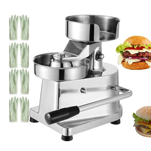 DFEDHF Hamburger Patty Maker | Cookie Presses & Hamburger Press Machine | Meat Patty Maker with Patty Papers & 4 Gloves | Stainless Steel Burger Press Tool for Restaurants, Food Court, 15cm