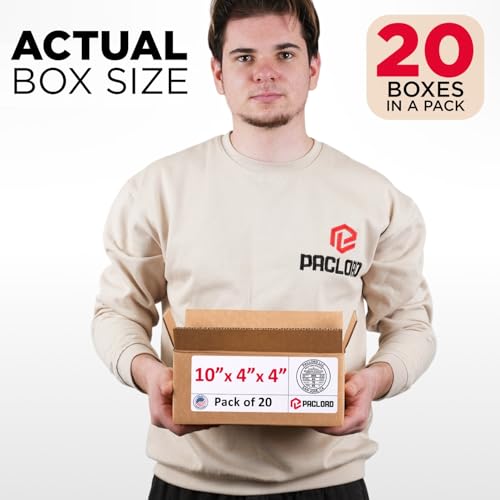 Image of Small Cardboard Boxes 10 inchL x 4 inchW x 4 inchH (Pack of 20) - USA-Made Packing Boxes for Moving, Shipping, or Storage - USPS, UPS, FedEx Approved - Professional Packing Supplies for Moving