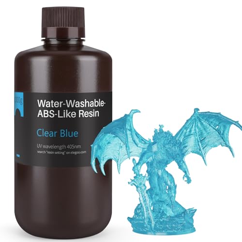 Image of ELEGOO Water Washable ABS-Like Resin, 3D Printer Resin with High Toughness, Low Viscosity and High Precision, 405nm Rapid UV-Curing Photopolymer Resin, Clear Blue 1000g