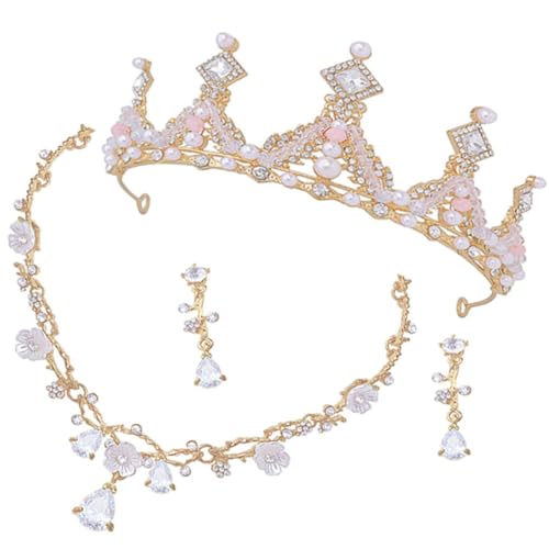 Accesorios infantiles que no aprietan: conjunto de diadema, collar y pendientes con pedrería