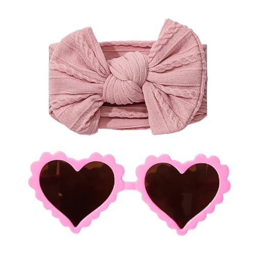 Baby Girls Bows Headband Toddler Soft Stretchy Nylon Hair Band with Hair Bow Photo Shower Party Hair Accessories for Newborn Infant (Heart-light pink, stretchy)