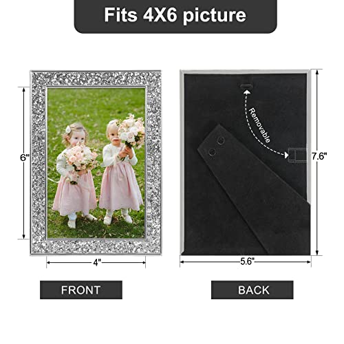 Iziddo 4X6 Picture Frames Set Of 2, Silver Sequins Bling Glitter Photo Frame, Made Of Metal And Real Glass, For Wall Or Tabletop Display (Silver, 4X6 #TOP5