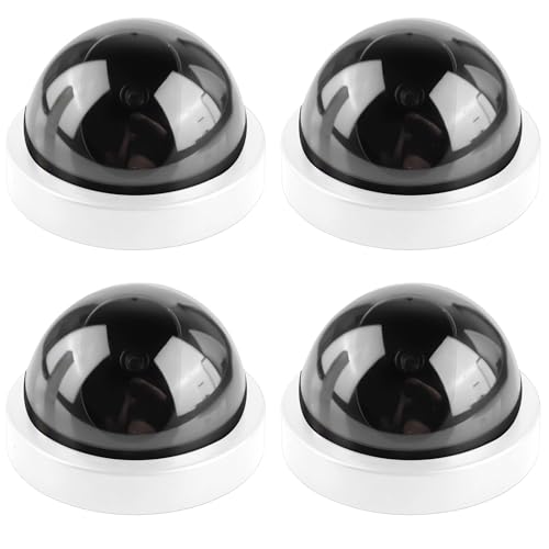 GOMETY Lot de 4 caméras factices avec LED rouge clignotante, caméra de sécurité factice réaliste, caméra CCTV factice, caméra dôme factice pour la...