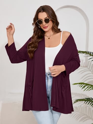 Image of BELAROI Plus Size Lightweight Cardigan Sweaters for Women Casual Open Front 3 /4 Sleeve Cover Up