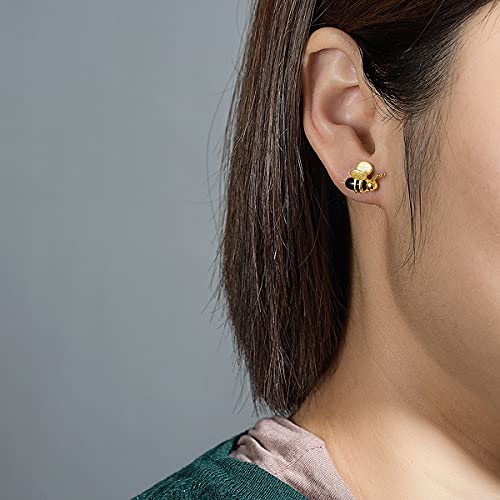 Lotus Fun 925 Sterling Silver Earrings Bee And Dripping Honey Asymmetric Stud Earrings For Women And Girls, Creative Handmade Unique Jewelry (Gold) #TOP5