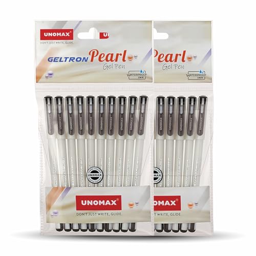 Image of UNOMAX Geltron Pearl 20 (20 Black) | Professional Ergonomic Design for Daily Use, Exam-Friendly | Fast-Flowing Ink, Writing Precision, Budget-Friendly,