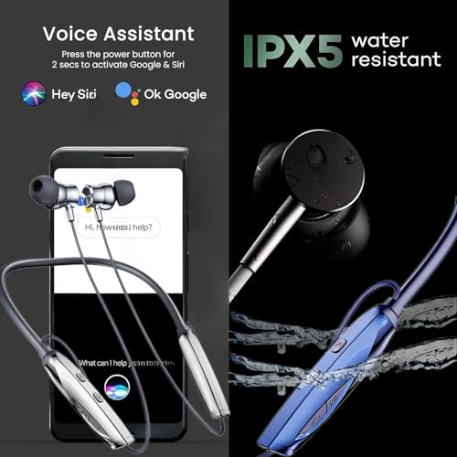 Image of BroNy CL-120 ENC Magnetic Switch Wireless Bluetooth Headphones In Ear Neckband Earphone, Rapid Charge, Dual Pairing, Magnetic Earpiece,Voice Assistant With Mic (Blue)