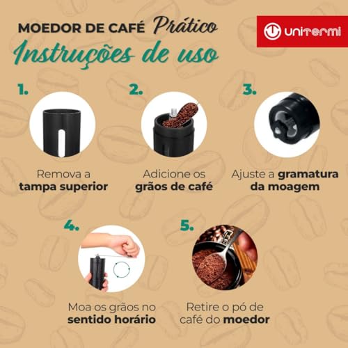 Moedor de Café Prático Manual Com Sistema Exclusivo de Moagem Regulável de Cerâmica Manivela Inox (P