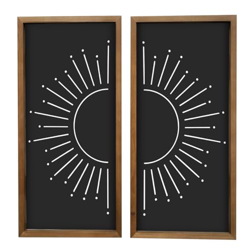 flangairy 2pcs Boho Wall Decor With Wood Framed, Wooden White