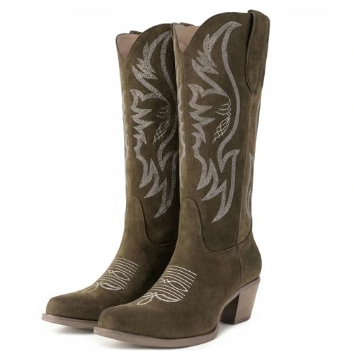 Image of Women's Mid Calf Cowboy Boots Western Pointed Toe Embroidered Boots