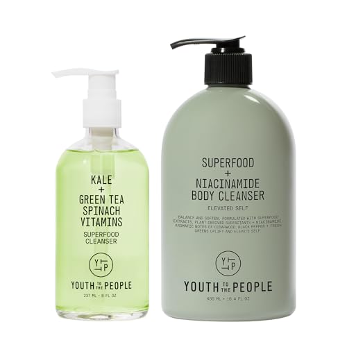Youth To The People Superfood Cleanser Duo, Vegan Skincare Bundle Set for Face and Body, Kale + Green Tea Facial Cleanser (8 fl oz) + Body Wash (16.4 fl oz) image 3