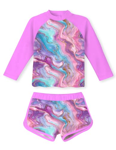 Image of Vogseek Girls Rash Guard Two Pieces Swimsuit Long Sleeve Bathing Suit for 3-10 Years