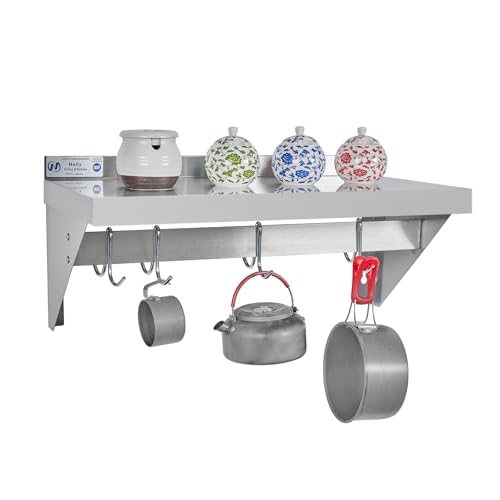 Hally Stainless Steel Shelf 12 x 24 Inches 230 lb, NSF Commercial Wall Mount Floating Shelving for Restaurant, Kitchen, Home and Hotel