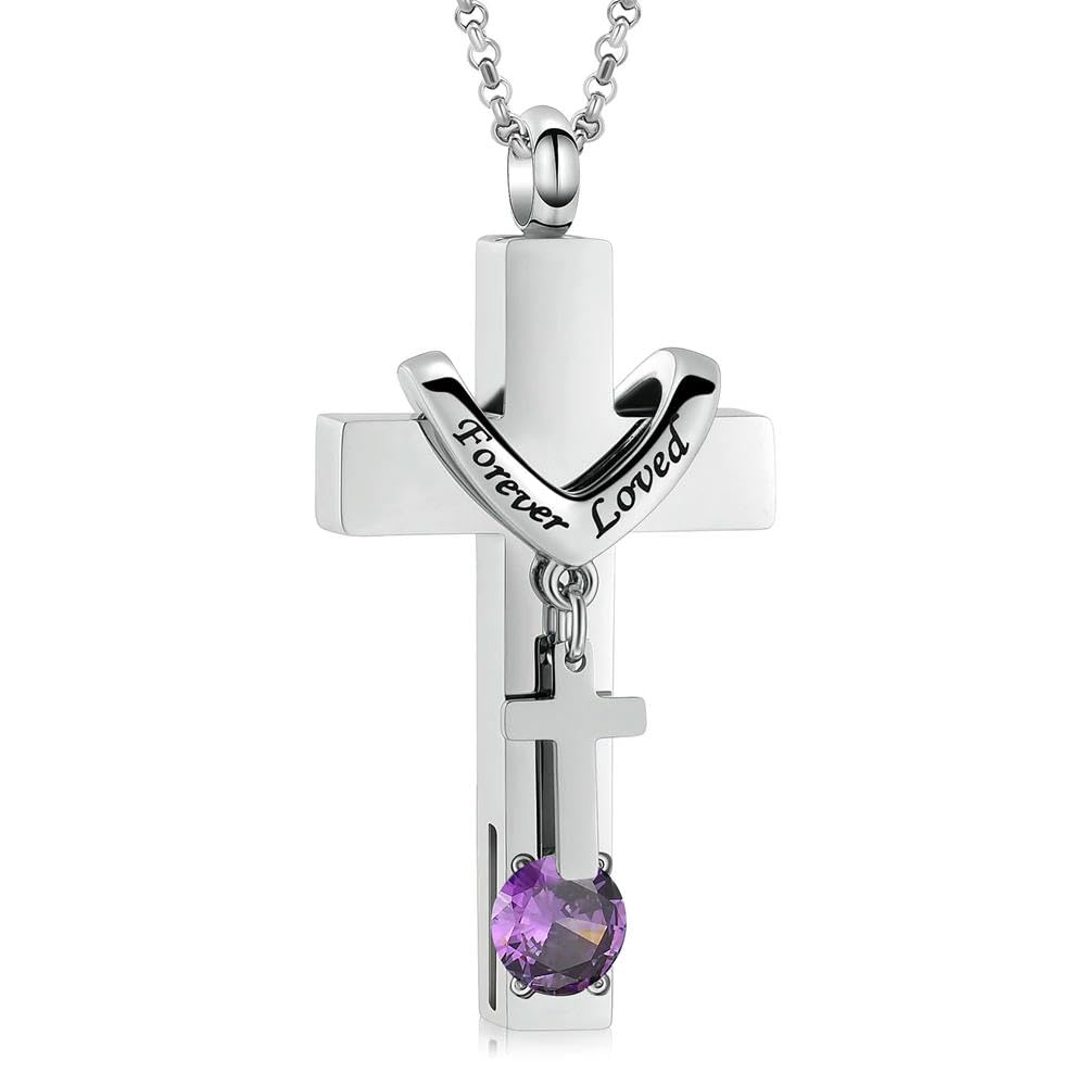 Collier urne funéraire croix violette en acier inoxydable pour cendres