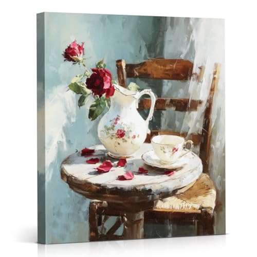 YJIKRTVT Valentine’s Day Red Roses Wall Art, Flower Romantic Oil