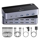 UGREEN Switch HDMI KVM 2 Entrées 2 Sorties 8K 60Hz Double Affichage Commutateur KVM avec 4 Ports USB 3A1C 5Gbps pour Clavier Souris Disque Dur Contrôleur de Bureau Câbles HDMI 2.1 Inclus