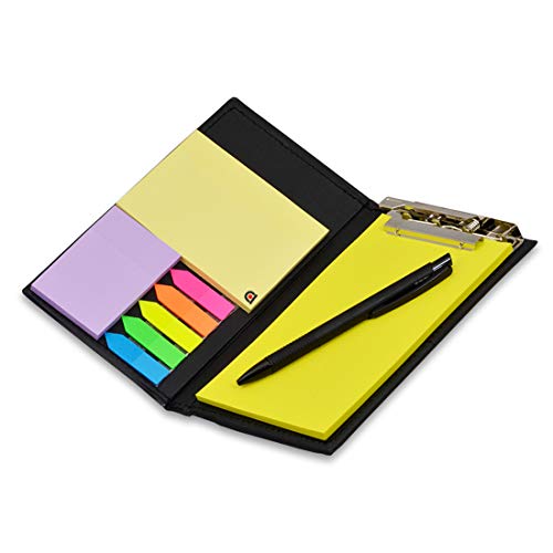 Image of COI Notepad Memo Holder Desk Organizer with Colorful Sticky Notes Stationery Gift Set with Pen (Lemon)