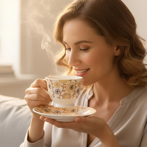 Image of U.P.C. Cup with Saucer Set of 12 Pcs | Tea /Coffee Cups | Ceramic | Microwave & Dishwasher Safe | Bone-Ash Free | Extra Strong | Super Light | Crockery Set Ideal for Daily (Cup Saucer Printed White)