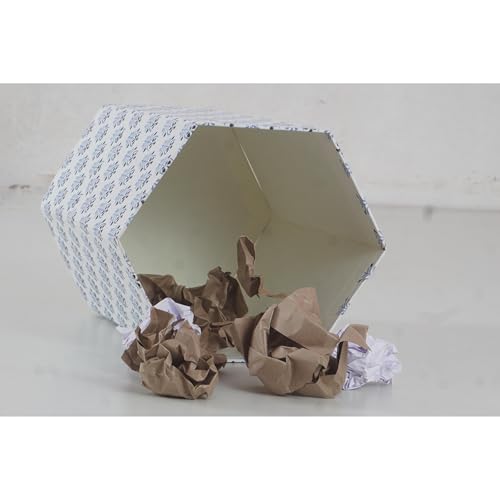 Image of Floral Hand Block Printed 3.3 Gallon Decorative Waste Basket - Eco-Friendly Cardboard Trash Can, Plastic-Free & Sustainable, Perfect for Christmas and Housewarming Gifts (1, Blue Balck DOT)