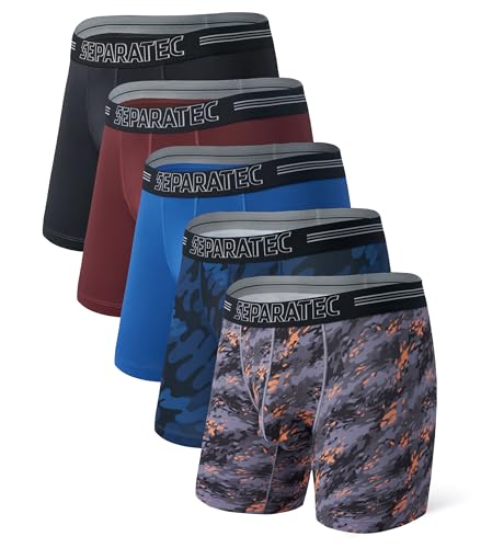 Separatec Dual Pouch Underwear for Men Moisture Wicking Men's Boxer Briefs with Ball Pouch, Printed Underwear 3 or 5 Pack
