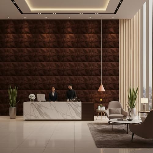 Image of Kayra Decor PVC Panel for Wall PVC Diamond Design, WalntWood Color 19.7 inch X 19.7 inch (Pack of 12) - Covers 32.34 Sq. Ft.