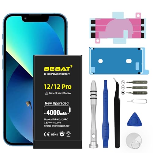 BEBAT Replacement for iPhone 12/12 PRO Battery 4000mAh High Capacity Li-ion Polymer Replacement Battery for Model A2172 A2402 A2403 A2404 with Professional Repair Tool Kits