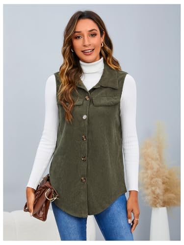MakeMeChic Women's Ribbed Collared Lightweight Vest Corduroy Button Front Sleeveless Vest Jackets4