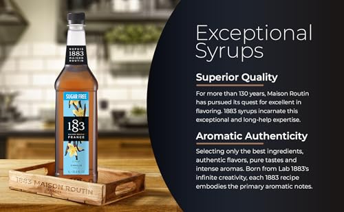 Image of 1883 Sugar Free Vanilla Syrup for Drinks, Made in France, 1 Liter Plastic Bottle