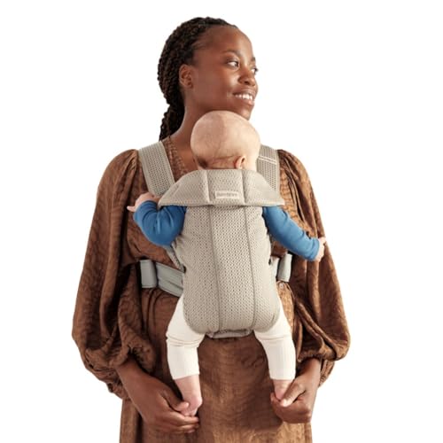 Image of BabyBjörn Baby Carrier Mini, Gray Beige, 3D Mesh Newborn Carrier (7-25 lbs), Ergonomic, Easy-to-Use