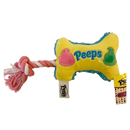 Peeps for Pets Squeaky Plush Dog Toys Easter (Plush Dog Bone with Chicks and Rope)