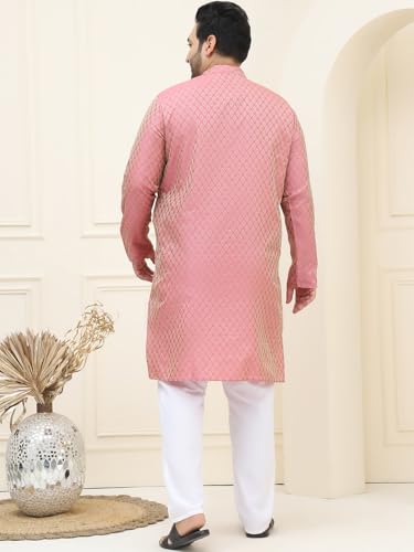 Image of SOJANYA PLUS (Since 1958) Men's Jacquard Silk Self design Kurta & Off-White Pyjama Set