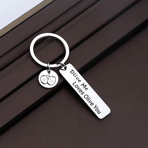 CENWA Funny Food Pun Gift Olive Me Love Olive You Keychain Valentines Day Gift Anniversary Day Jewelry3