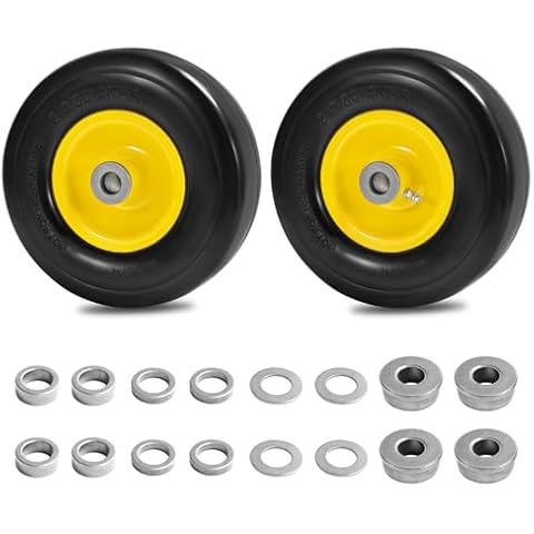 Parts Camp 9x3.50-4" Flat Free Tire and Wheel Lawnmower Tire,front zero turn mower/garden tractors/wheelbarrows/garden carts Tires With 3/4" & 5/8" Bushing,3.5"-4" Centered Hub(Set of 2) Cover