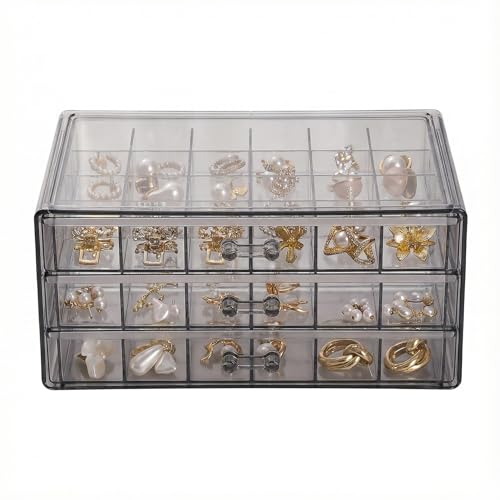 PNSXING Jewelry Organizer Large-Capacity 3-Tier 72-Grid - Perfect for Earrings Necklaces Rings & Beads (grey)