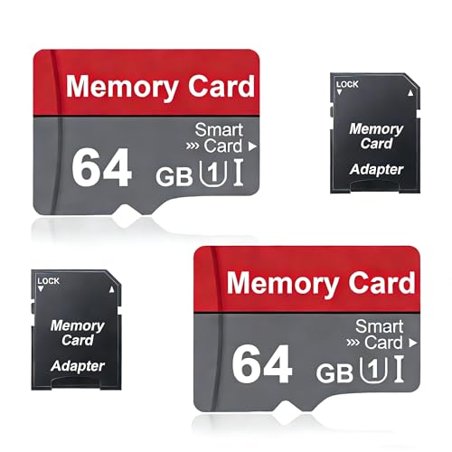 2 Pack Tarjeta de Memoria 64GB con Adaptador, Tarjeta SD de Alta Capacidad 64 GB Memory Card UHS I C10 A1, Tarjeta TF para Tableta/Móvil/Cámara/Dashcam/Consola