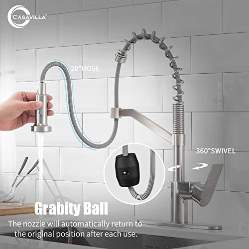 Casavilla Kitchen Faucet With Pull Down Sprayer,Single Handle Kitchen Sink Faucets For Kitchen Sinks,Brass Faucets With Deck Plate,Brushed Nickel Kf-N-2001 #TOP3
